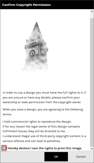 Confirm Copyright Permission Popup